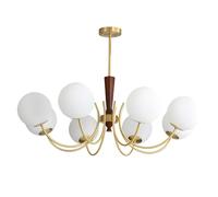 KCO Iluminación 8 candelabros dorados de mediados de siglo, candelabros modernos de latón cepillado para comedor, lámpara de araña rústica de madera vintage, luces colgantes de vidrio de leche, isla