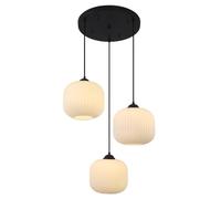 KCO Iluminación colgante de 3 luces, lámpara de araña moderna de globo esmerilado, lámpara de araña vintage de cristal de leche, lámpara de araña negra contemporánea para sala de estar y comedor