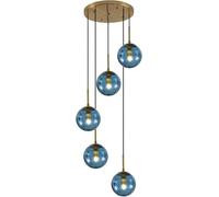 KCO Iluminación Nórdica Azul de Vidrio Lámpara Colgante de 5 Luces Globo Cluster Iluminación Colgante Oro Cepillo Cocina Isla Lámparas Colgantes Modernas de Granja Multi