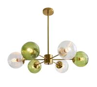 KCO Lámpara Colgante de Globo Transparente 6 Luces, Lámpara de Araña de Cristal de Burbujas, Lampara Colgante Cristal Cocina, Lámpara de Araña Verde Acanalada, Lamparas Colgantes Cristal