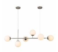KCO Lámpara colgante de techo moderna, lámpara colgante Sputnik de globos de cristal de mediados de siglo, lámpara LED colgante ajustable de 6 luces para cocina, isla, sala de estar, comedor (plata +