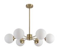 KCO Lámpara de techo Sputnik de 6 luces de vidrio blanco de leche de latón | Bombilla E26 incluida, altura ajustable para techo inclinado, lámpara colgante moderna de mediados de siglo para comedor