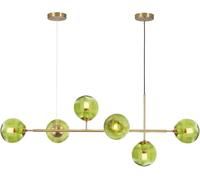 KCO Lighting - 6 luces colgantes de cristal verde para isla de cocina, estilo moderno de mediados de siglo, lámpara de araña Sputnik de oro cepillado lineal para comedor