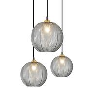 KCO Lighting - Lámpara colgante de cristal gris ahumado con 3 luces, globo negro, lámpara de araña redonda de mediados de siglo, moderna lámpara colgante de iluminación nórdica para isla de cocina