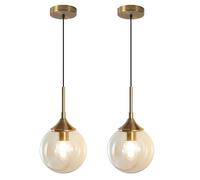 KCO Lighting - Lámpara colgante moderna de mediados de siglo, para isla de cocina, color dorado, 1 luz, de vidrio ámbar, latón cepillado, grande, para sala de estar (paquete de 2)