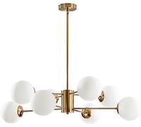 KCO Lighting Lámpara Colgante Moderna de Vidrio Blanco Para Cocina, 8 Luces, Lámpara Sputnik de Metal de Latón Retro Para Sala de Estar, Lámpara E27 de Altura Ajustable de 50 cm Para Comedor