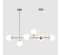 KCO Lighting lámpara de araña de 6 luces de cristal lechoso, Moderna Lámpara De Araña De Globo Lineal, Boule Verre De Suspensión De Oro Blanco De Mediados De Siglo Para Isla De Cocina