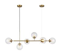 KCO Lighting - Lámpara de araña de burbujas de 6 luces, lámpara de araña de globo de vidrio transparente, lámpara de araña lineal de latón dorado de mediados de siglo, moderna lámpara colgante para