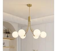 KCO Lighting Lámpara de Araña Moderna de 6 Luces, Diseño Bola Globo Sputnik con Cristal, Color Dorado - Iluminación para Techo de Sala de Estar, Dormitorio, Comedor, Cocina