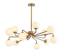 KCO Lighting - Lámpara de araña moderna Sputnik de 12 luces con forma de globo de cristal, lámpara colgante geométrica de latón cepillado para cocina, isla, sala de estar, vestíbulo
