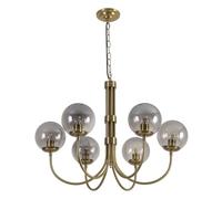 KCO Lighting - Lámpara de techo de 6 luces con forma de globo de cristal, estilo Sputnik, de mediados de siglo, de latón envejecido, moderna lámpara de techo dorada para cocina, isla de estar