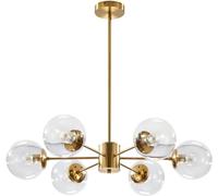 KCO Lighting Modern - Lámpara de araña de 6 luces con globo de vidrio transparente de mediados de siglo ajustable, lámpara colgante de techo de latón dorado