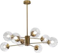 KCO Lighting Modern Sputnik - Lámpara de araña de 8 luces de vidrio transparente con forma de globo de techo de latón de mediados de siglo, montaje empotrado, isla de cocina (dorado + transparente)