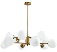 KCO Lighting Sputnik - Lámpara de araña de cristal de 12 luces, candelabros modernos de mediados de siglo, candelabro de latón cepillado, lámpara de techo de vidrio blanco leche