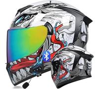 Kcolic Casco De Motocicleta con Bluetooth,Abatible hacia Arriba,Cara Completa,con Micrófono,Aprobado por Dot,Diseño ala Trasera,Reducción De Ruido con Visera Doble Antivaho para Adultos F,XXL=63~64CM