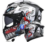 Kcolic Casco De Motocicleta con Bluetooth,Abatible hacia Arriba,Cara Completa,con Micrófono,Aprobado por Dot,Diseño ala Trasera,Reducción De Ruido con Visera Doble Antivaho para Adultos D,XL=61~62CM