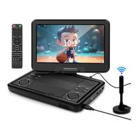 KCR Reproductor de DVD portátil de 10.1 Pulgadas con TV DVB-T2/H.265 con Pantalla LED giratoria y/USB/HDMI,batería Recargable y Altavoces estéreo duales, televisor pequeño para niños y Viajes