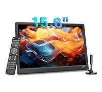 KCR TV digital portátil, TV DVB-T2 de 12 V, entradas HDMI/AV/USB, control remoto, compatible con cargador de coche de 12 V, 15.6 pulgadas, color negro