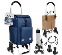 KCVONLINE Carro de la Compra Plegable 6 Ruedas Silenciosas para Escaleras, Bolsa 45 L Impermeable + 4 L Térmico, Aluminio Ligero,Carga 35 kg, Azul