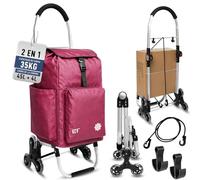 KCVONLINE Carro de la Compra Plegable 6 Ruedas Silenciosas para Escaleras, Bolsa 45 L Impermeable + 4 L Térmico, Aluminio Ligero,Carga 35 kg,Granate