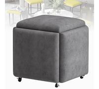 KCYXSMAX Taburete De Silla De Sofá Apilable, 5 En 1 Anidación Otomana Silla De Cubo con Ruedas, Taburete de Cubo mágico para Comedor con Asiento de Cuero de napa, 45x45x48cm (Gris Oscuro)