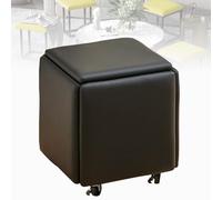 KCYXSMAX Taburete De Silla De Sofá Apilable, 5 En 1 Anidación Otomana Silla De Cubo con Ruedas, Taburete de Cubo mágico para Comedor con Asiento de Cuero de napa, 45x45x48cm (Negro)