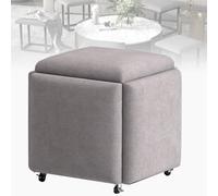 KCYXSMAX Taburete De Silla De Sofá Apilable, 5 En 1 Anidación Otomana Silla De Cubo con Ruedas, Taburete de Cubo mágico para Comedor con Asiento de Cuero de napa, 45x45x48cm (Gris Claro)