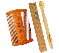 kd and sons Paquete combinado de peine de piojos de madera de neem auténtico anticaspa unisex de 4.5 pulgadas y cepillo de dientes de bambú orgánico (peine de piojos de doble cara y cepillo de dientes