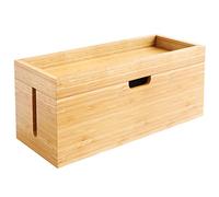 KD Essentials - Bambú Organizador cableado, Caja organizadora de gestión de Cables/adaptadores de Corriente, para un Espacio Libre de desorden - sin plástico y Robusto, Tapa y Almacenamiento práctico