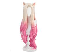 KDA Baddest Ahri Cosplay Pelucas LOL KDA Cosplay Rubio Mixed Pink Pelucas con orejas Cabello sintético resistente al calor Juego Cos