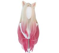 KDA Baddest Ahri Cosplay Wigs KDA Cosplay Blonde Mixed Pink Heat Resistant Synthetic Hair Pelucas + Wig Cap