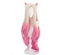 KDA Baddest Ahri Cosplay Wigs KDA Cosplay Blonde Mixed Pink Wigs with Ears Heat Resistant Synthetic Hair Game Cos
