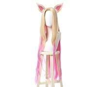 Kda Pelucas de Cosplay AHRI Baddest AHRI Kda Cosplay Rubia Pelucas Rosas Mixtas con oídos del Pelo sintético Resistente al Calor CO