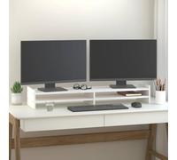 KDACVBMG - Soporte para monitor (100 x 27 x 15 cm), color blanco | Madera maciza resistente, espacio de almacenamiento para teclado, elevador de pantalla, reductor de voltaje, montaje fácil