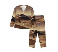 kdaerpt Elegante conjunto de pijama para mujer con estampados del desierto, ropa de descanso cálida para otoño/invierno, Negro, XL
