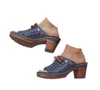 KDAKSA 2025 New Graddi Archrelief Sandals,Fashionable Comfortable Orthopedic Platform Chunky Heels Sandal,Sandals with ArchSupport (Navy,42)