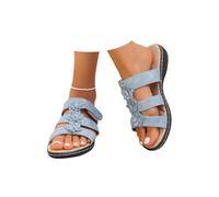 KDAKSA Women's Floral-Embellished Slip on Sandals,Comfortable Arch Support & Low Wedges Sandals,Arch Support Sandal (Blue,42)