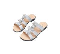 KDAKSA Women's Floral-Embellished Slip on Sandals,Comfortable Arch Support & Low Wedges Sandals,Arch Support Sandal (Silver,36)
