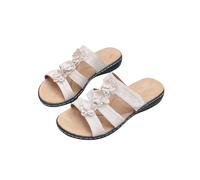 KDAKSA Women's Floral-Embellished Slip on Sandals,Comfortable Arch Support & Low Wedges Sandals,Arch Support Sandal (Rice White,36)
