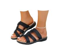 KDAKSA Women's Floral-Embellished Slip on Sandals,Comfortable Arch Support & Low Wedges Sandals,Arch Support Sandal (Black,38)
