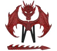 KDAMGOQE Dragon Costume Kids, traje de dragón para niños, niños, chicas Halloween Red Set con máscara de cola de ala Set Cosplay para una mascarada de fiesta