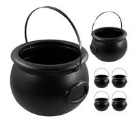 KDAMGOQE Mini caldero, 6pcs brujas de caldero, tazón de dulces de plástico negro de plástico con mango, truco o olla de trato para la decoración de los favoritos de la fiesta