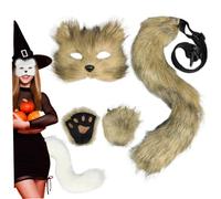 KDAMGOQE Orejas de lobo y cola, máscara de y cola con patas de realista disfraz de gato peludo decorativo para mujeres para mujeres para