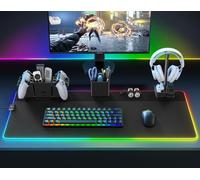KDD Alfombrilla Ratón Gaming - Alfombrilla Escritorio de Modos de Luz Control Táctil - Mousepad con Set de Almacenaje Magnético para Soporte Mandos y Auriculares/Portabolígrafos/Tarjetero