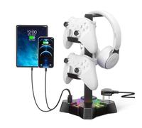 KDD Headphone Stand with USB Charger, Controller Stand for Desk, Headset Stand Holder with 2 USB Charging Ports and 3 AC Outlets Extension Lead Socket,Gaming Headset Desk Accessories