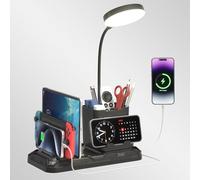 KDD Lampara Escritorio con Puerto de Carga USB A&C - Flexo Led Escritorio con Soporte Móvil & Portalápices - Regulable Lamparas de Mesita de Noche con Ranura para Dispositivos para Oficina Dormitorios