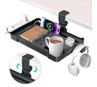 KDD Organizador Escritorio Oculto - Organizador Cables Giratorio 360° con Soporte Cascos, Portavasos - sin Taladro Cajones Escritorio estilo Abrazadera para Hogar Oficina Accesorios Gaming