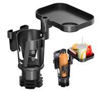 KDD Portavasos Coche - 3 en 1 Posavasos Coche con Base Ajustable - Soporte Vasos para Coche con Soporte para Teléfono Extraíble & Bandeja de Comida Giratorio para Botellas Camione Accesorios Coche