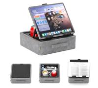 KDD Soporte de Almohada para Tablet 5 en 1,Atril para Libros con Almacenamiento,Ranura para Bolígrafo y 2 Portavasos,Soporte iPad Plegable para Cama, Regazo,Escritorio y Sofá,para Tablet y Libros