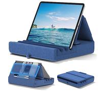 KDD Soporte de Almohada para Tablet,Soporte iPad Plegable para Cama,Regazo,Cojín para Tablet con Bolsillo y Soporte para Lápiz, para iPad Pro 12.9 10.5 9.7 Air Mini 6 5 4 3 E-Reader, Azul